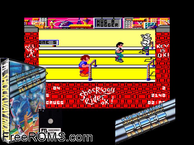 Shockway Rider (UK) (1986) [a1] Amstrad CPC game showing 3D box cover and gameplay screenshot